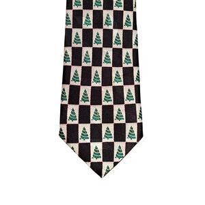 New Vintage Boys American Greetings Silk Tie with Christmas Trees, Size S 49"